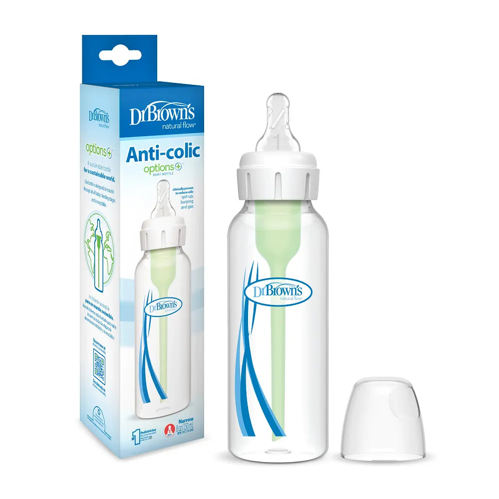 Dr. Brown's Natural Flow Anti-Colic Options+ Narrow Baby Bottle, 8 oz/250 ml, 1-Pack