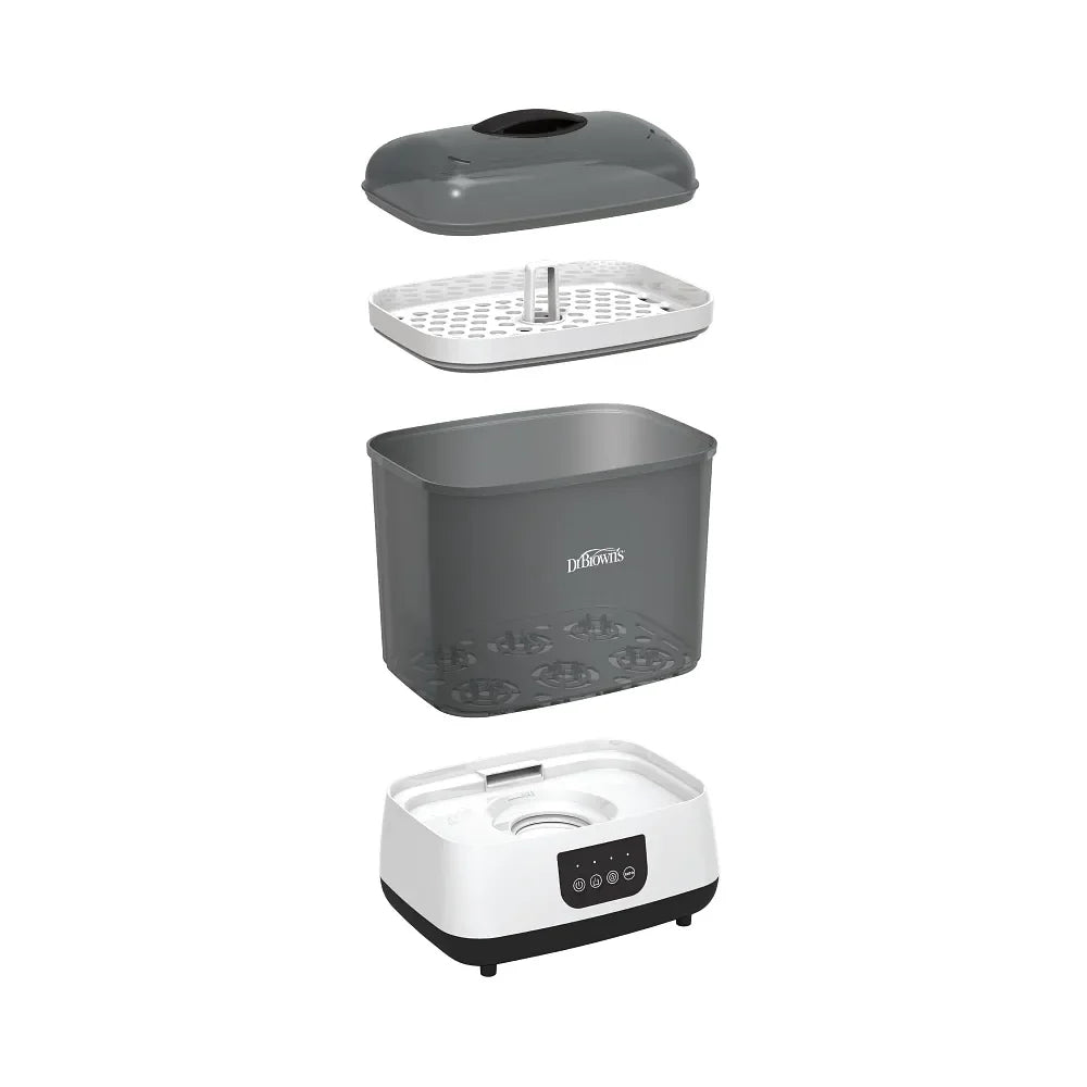 Dr. Brown's Bottle Sterilizer and Dryer Steam sterilize and dry up to six baby bottles at once, or breast pump parts, pacifiers and teethers with Dr. Brown’s™ Bottle Sterilizer and Dryer.