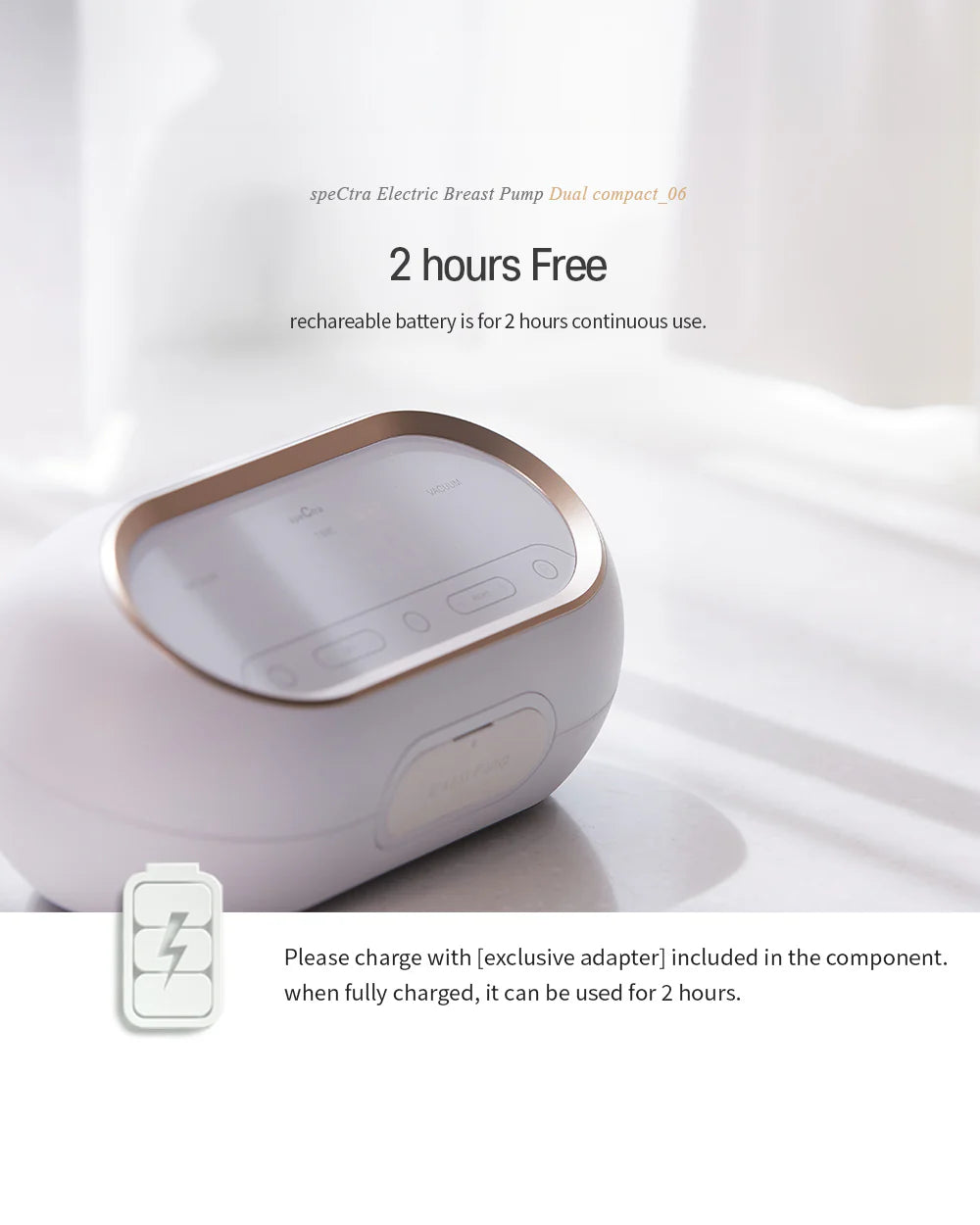 Spectra Dual Compact Synergy Gold Rechargeable Double Electric Breast Pump-Independent Control for each Breast-Simulates Natural Suckling-Touch LCD with Timer Control and Mute Mode-Close System-Backflow Protection-Milk Expression Pump