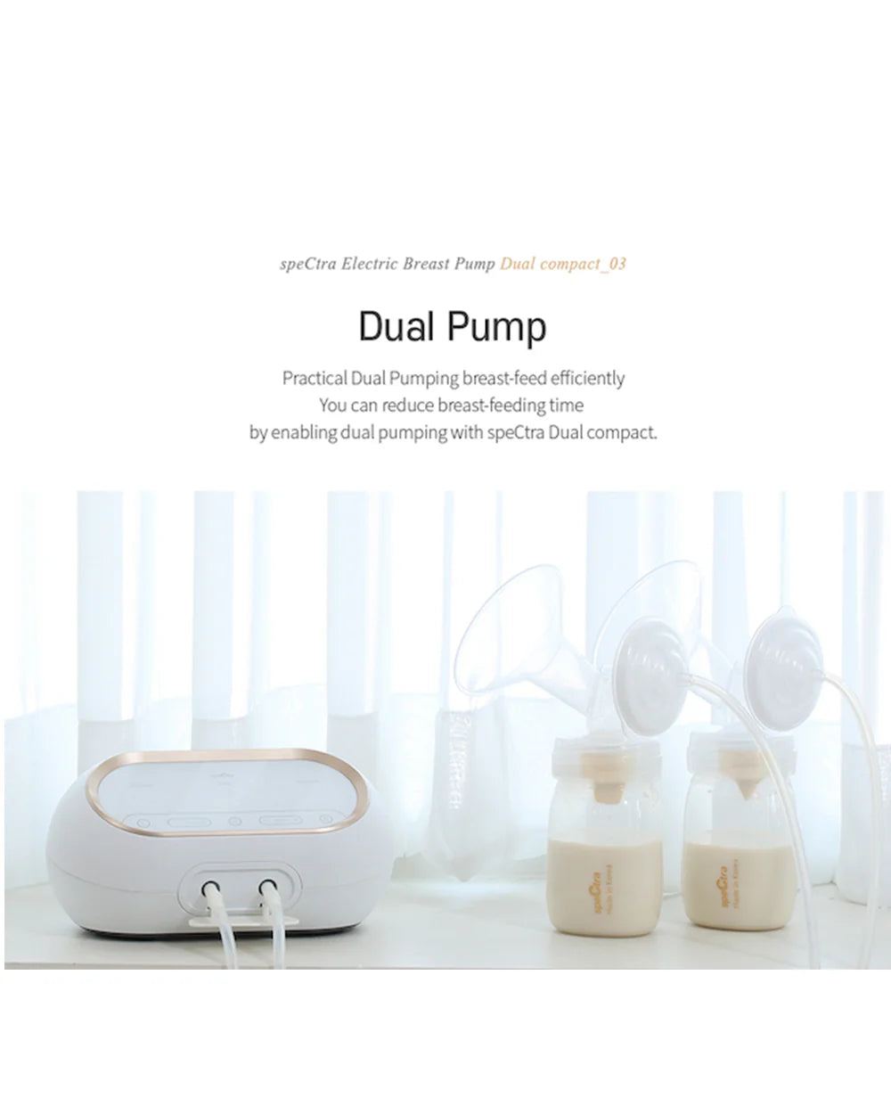 Spectra Dual Compact Synergy Gold Rechargeable Double Electric Breast Pump-Independent Control for each Breast-Simulates Natural Suckling-Touch LCD with Timer Control and Mute Mode-Close System-Backflow Protection-Milk Expression Pump
