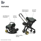 Doona+ Baby Car Seat & Travel Stroller - Convertible Infant Car Seat, Carry Cot and Pram with 5 Point Safety Harness, Ergonomic Pushchair and Travel System (ISOFIX Base Sold Separately)- Foggy Grey