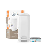 Diaper Genie Select Diaper Pail-Comes with Square Starter Refills-Stainless Steel-Holds upto 40 newborn diapers-Push N Lock clamp to prevent odour-Foot pedal for easy one-handed operation-White