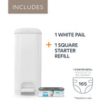 Diaper Genie Select Diaper Pail-Comes with Square Starter Refills-Stainless Steel-Holds upto 40 newborn diapers-Push N Lock clamp to prevent odour-Foot pedal for easy one-handed operation-White