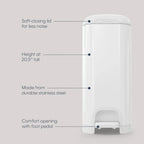 Diaper Genie Select Diaper Pail-Comes with Square Starter Refills-Stainless Steel-Holds upto 40 newborn diapers-Push N Lock clamp to prevent odour-Foot pedal for easy one-handed operation-White