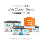 Diaper Genie Select Diaper Pail-Comes with Square Starter Refills-Stainless Steel-Holds upto 40 newborn diapers-Push N Lock clamp to prevent odour-Foot pedal for easy one-handed operation-White