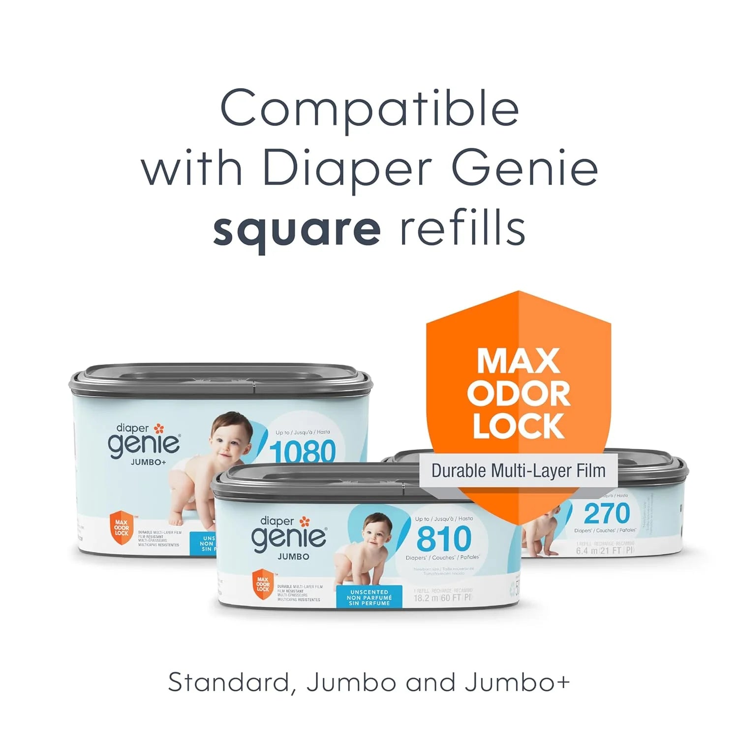 Diaper Genie Select Diaper Pail-Comes with Square Starter Refills-Stainless Steel-Holds upto 40 newborn diapers-Push N Lock clamp to prevent odour-Foot pedal for easy one-handed operation-White