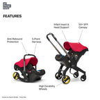Doona+ Baby Car Seat & Travel Stroller - Convertible Infant Car Seat, Carry Cot and Pram with 5 Point Safety Harness, Ergonomic Pushchair and Travel System (ISOFIX Base Sold Separately)- Red