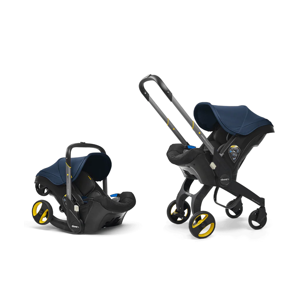 Doona+ Baby Car Seat & Travel Stroller - Convertible Infant Car Seat, Carry Cot and Pram with 5 Point Safety Harness, Ergonomic Pushchair and Travel System (ISOFIX Base Sold Separately)- Deep Blue