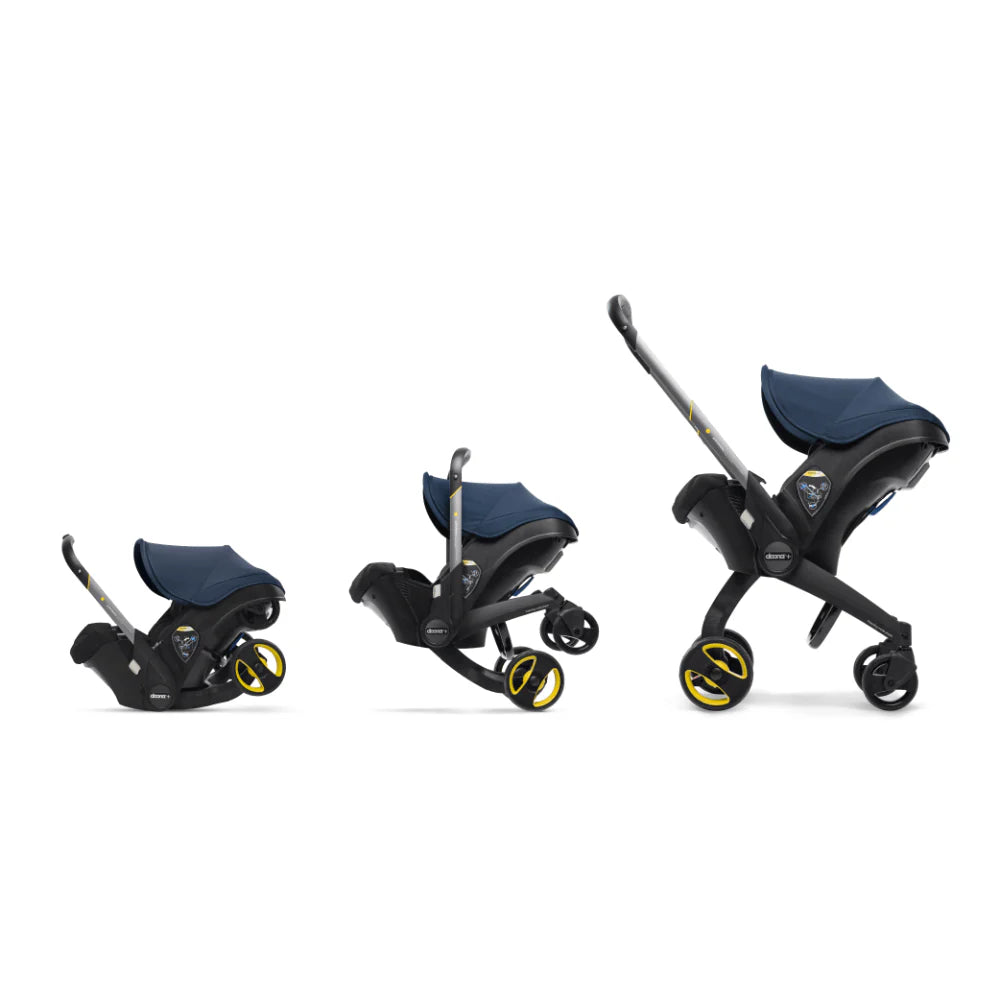 Doona+ Baby Car Seat & Travel Stroller - Convertible Infant Car Seat, Carry Cot and Pram with 5 Point Safety Harness, Ergonomic Pushchair and Travel System (ISOFIX Base Sold Separately)- Deep Blue
