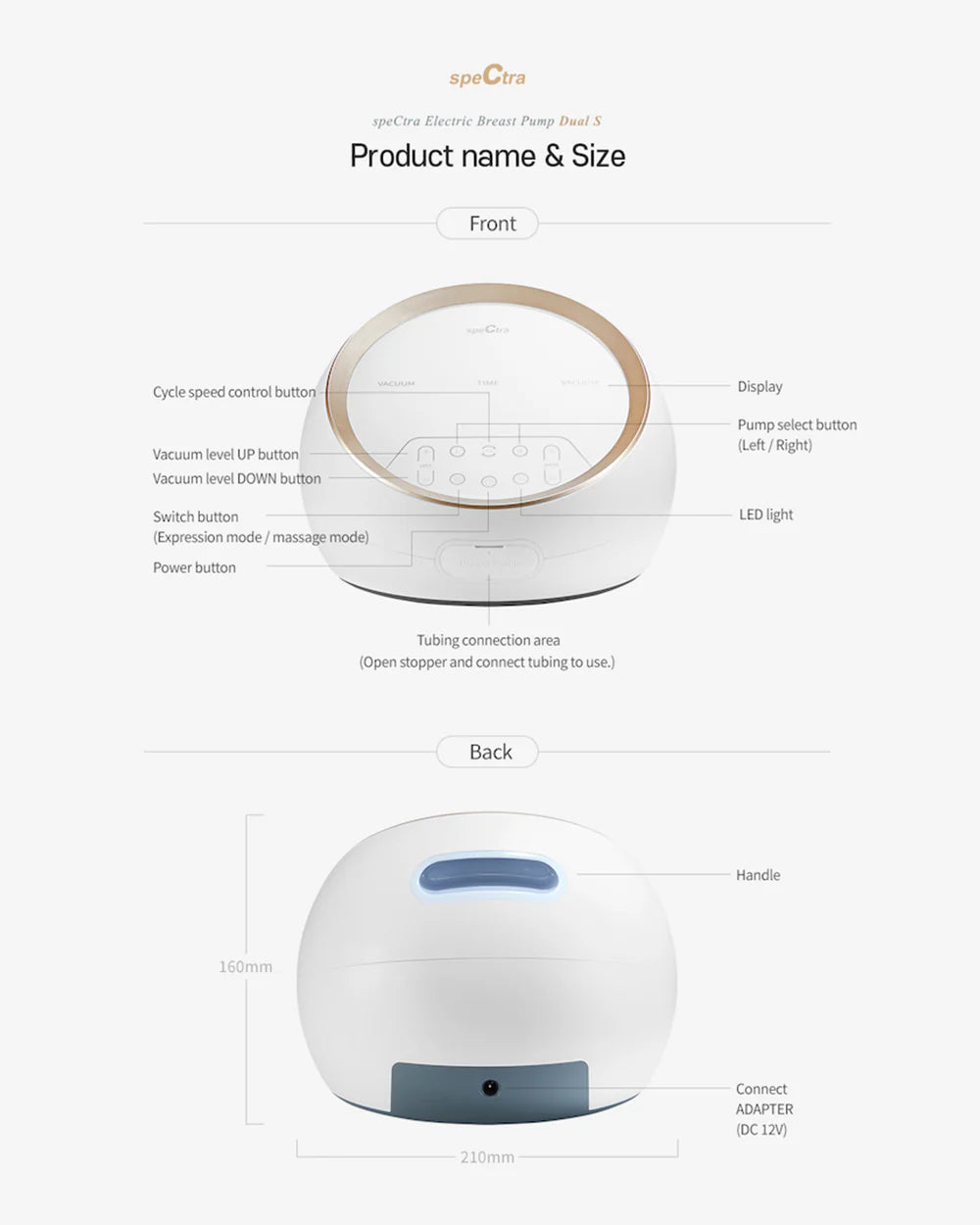 Spectra Dual S Synergy Gold Double Electric Breast Pump-Independent Control for each Breast-With Hospital Grade Suction (270 mmHg) on Each Side-Touch LCD with Timer Control & Mute Mode-Close System-Backflow Protection-Milk Expression Pump
