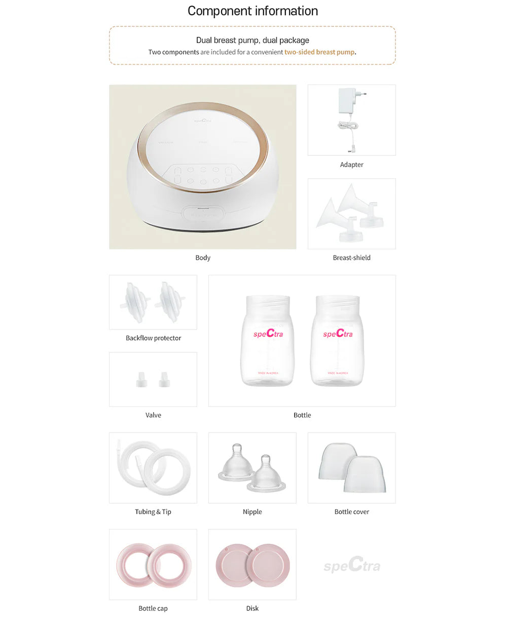 Spectra Dual S Synergy Gold Double Electric Breast Pump-Independent Control for each Breast-With Hospital Grade Suction (270 mmHg) on Each Side-Touch LCD with Timer Control & Mute Mode-Close System-Backflow Protection-Milk Expression Pump