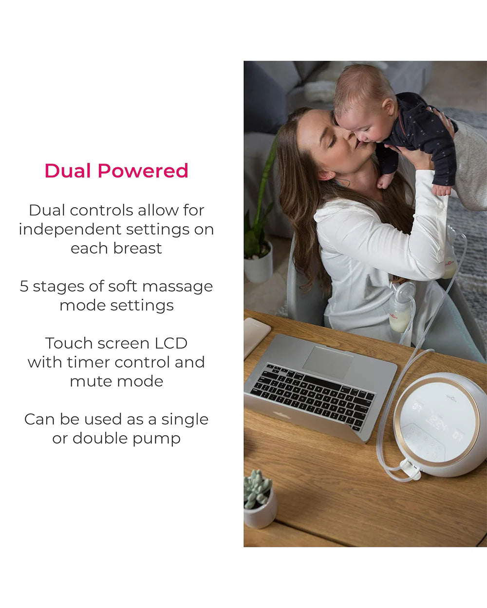 Spectra Dual S Synergy Gold Double Electric Breast Pump-Independent Control for each Breast-With Hospital Grade Suction (270 mmHg) on Each Side-Touch LCD with Timer Control & Mute Mode-Close System-Backflow Protection-Milk Expression Pump