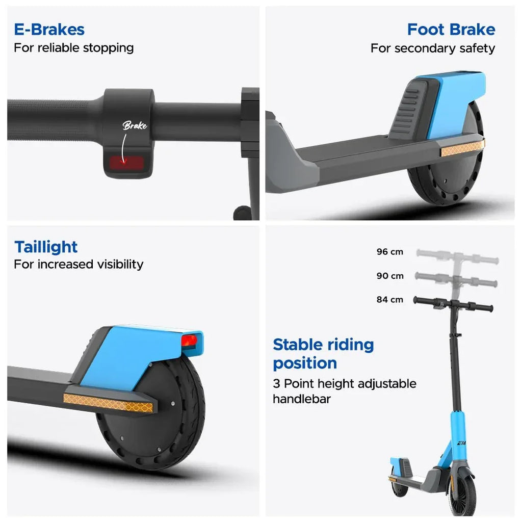 EMotorad Lil E Junior Electric Kick Scooter – Foldable Frame, 100W Motor, 2.6Ah Battery, for Kids 6+ Years -Blue