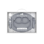 ezpz Mini Feeding Set – 100% Food-Grade Silicone Suction Plate, Spoon & Fork, Baby & Toddler Self-Feeding, Highchair & Table Use, Microwave Safe, 12 Months+ GREY