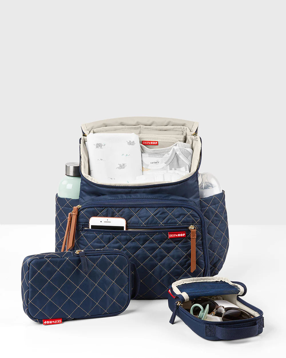 Skip Hop Forma Diaper Bag-Backpack-With Changing Pad-Extra Wide Opening & Lightweight Quilted Design-Navy