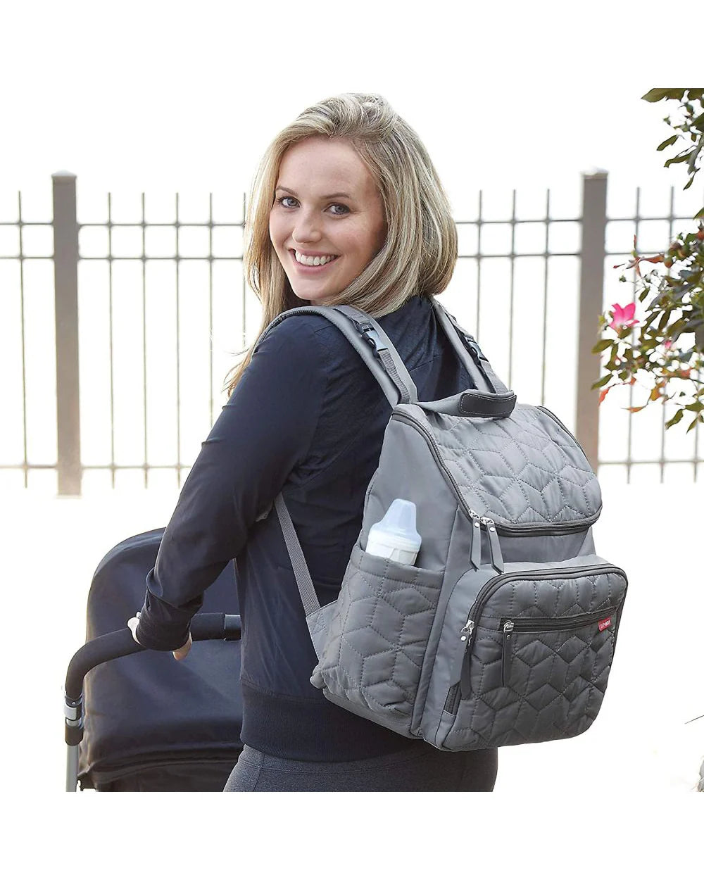 Skip Hop Forma Diaper Bag-Backpack-With Changing Pad-Extra Wide Opening & Lightweight Quilted Design-Grey