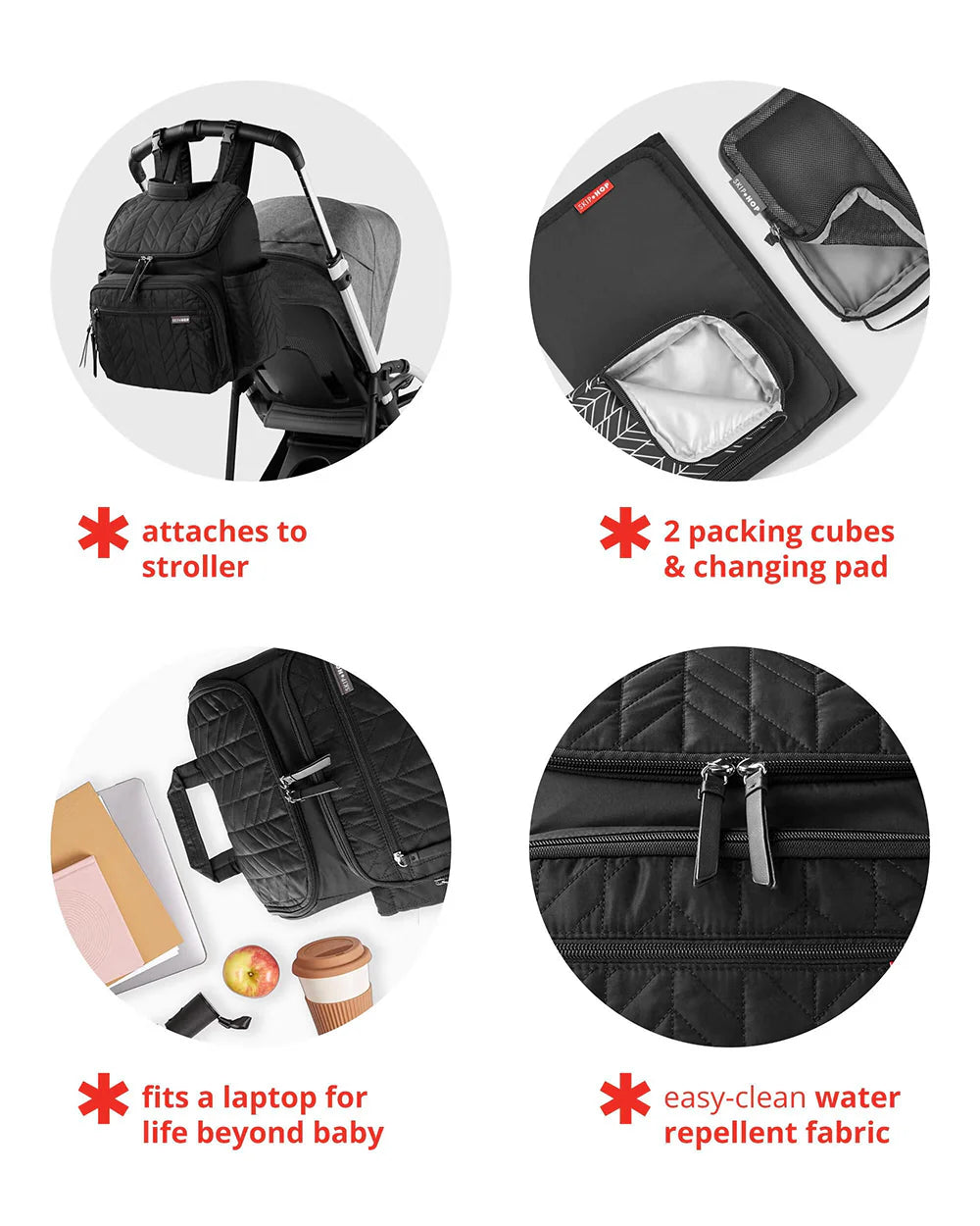 Skip Hop Forma Diaper Bag-Backpack-With Changing Pad-Extra Wide Opening & Lightweight Quilted Design-Chocolate