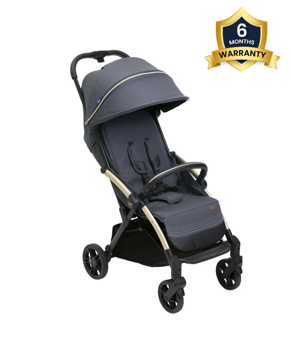 Chicco Goody XPlus Lightweight Stroller-One Hand Fold-Flat Reclining Seat-Big Shock Absorber Wheels-6 Months Warranty-For 0 to 4Y (Upto 22 Kg)-Dark Shadow