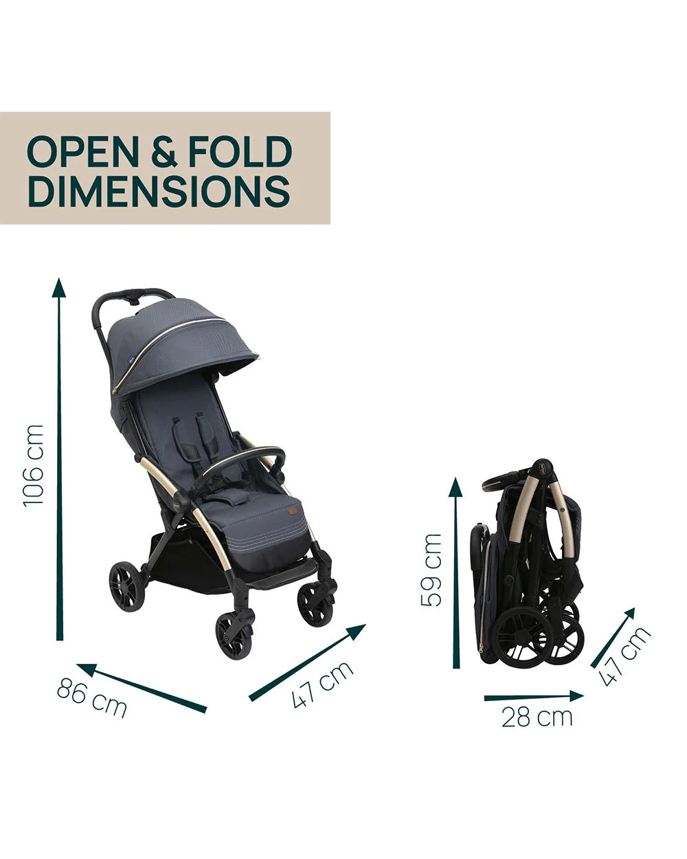 Chicco Goody XPlus Lightweight Stroller-One Hand Fold-Flat Reclining Seat-Big Shock Absorber Wheels-6 Months Warranty-For 0 to 4Y (Upto 22 Kg)-Dark Shadow