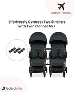 Leclerc Influencer Air Twin Stroller-Cabin Friendly-Flat Reclining Seat-One Touch Fold-Includes Twin Stroller Connectors-2 Years Warranty-For 6M to 5Y (Upto 22 Kg Each Stroller)-Denim Blue
