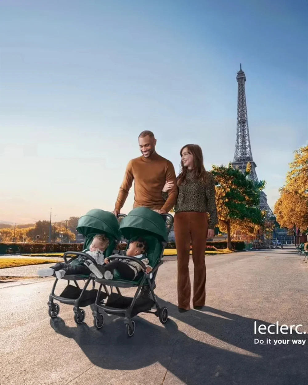 Leclerc Influencer Air Twin Stroller-Cabin Friendly-Flat Reclining Seat-One Touch Fold-Includes Twin Stroller Connectors-2 Years Warranty-For 6M to 5Y (Upto 22 Kg Each Stroller)-Denim Blue