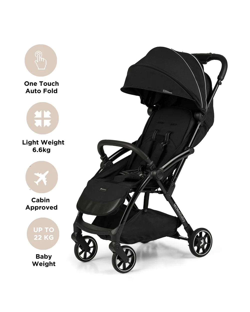 Leclerc Influencer Air-Cabin Friendly Stroller-One Touch Fold-2 Years Warranty-For 6M to 5Y (Upto 22 Kg)-Piano Black
