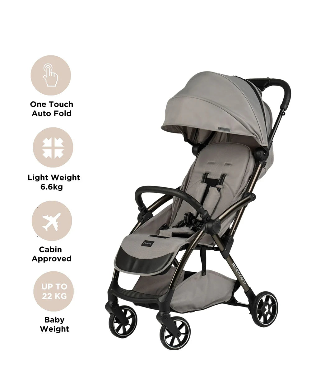 Leclerc Influencer Air-Cabin Friendly Stroller-One Touch Fold-2 Years Warranty-For 6M to 5Y (Upto 22 Kg)-Violet Grey