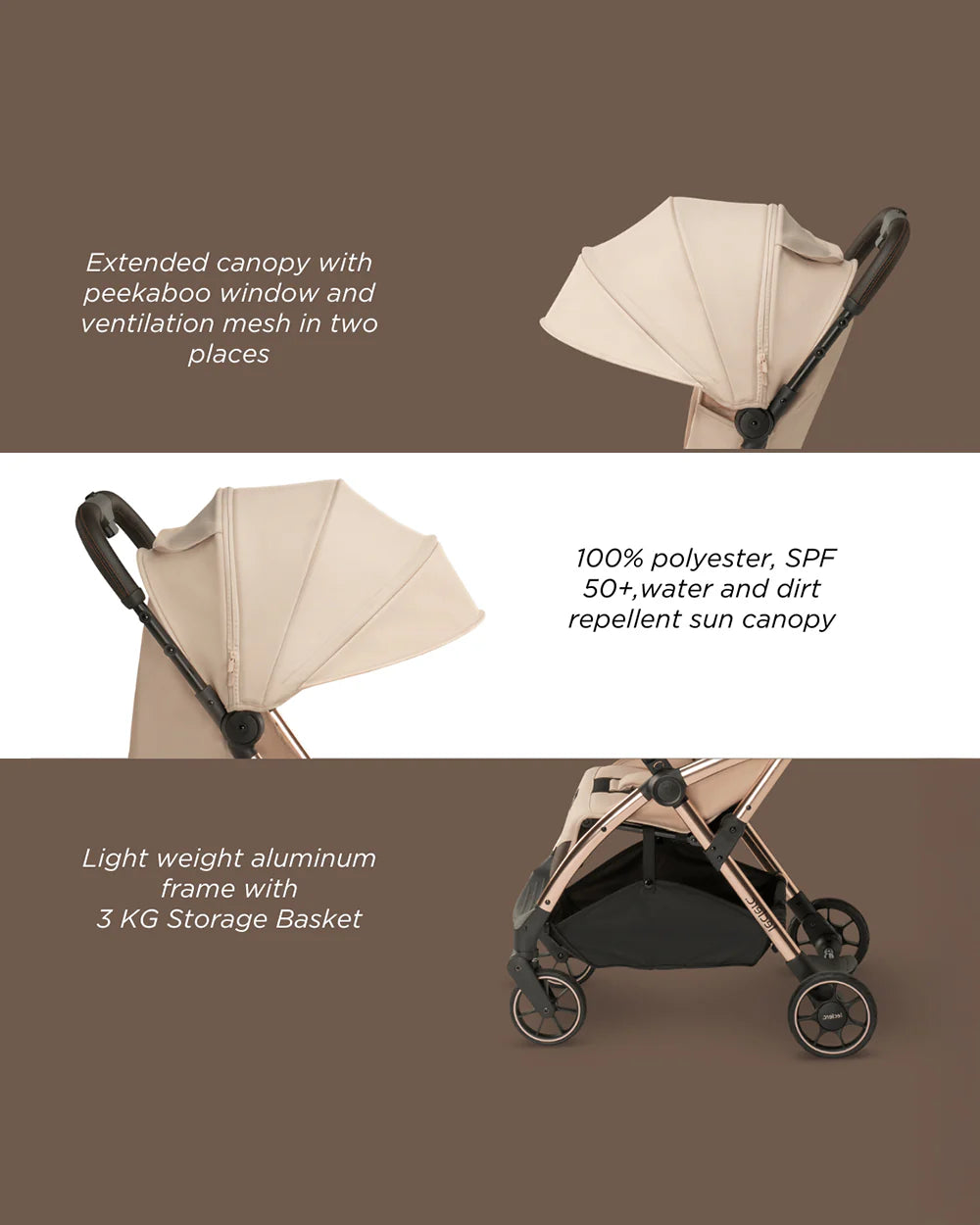 Leclerc Influencer Cabin Friendly Stroller-One Touch Fold-2 Years Warranty-For 6M to 5Y (Upto 22Kg)-Sand Chocolate