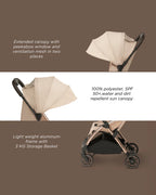 Leclerc Influencer Cabin Friendly Stroller-One Touch Fold-2 Years Warranty-For 6M to 5Y (Upto 22Kg)-Sand Chocolate