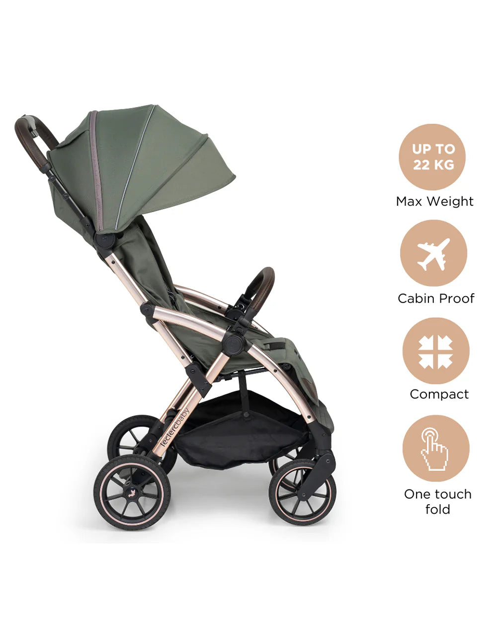 Leclerc Influencer XL Cabin Friendly Stroller-Large Frame and Wheels-2 Years Warranty-for 6M to 5Y (Upto 22Kg)-Army Green