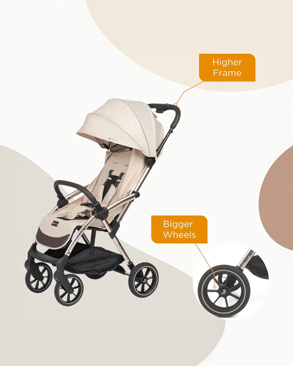 Leclerc Influencer XL Cabin Friendly Stroller-Large Frame and Wheels-2 Years Warranty-for 6M to 5Y (Upto 22Kg)-Sand Chocolate