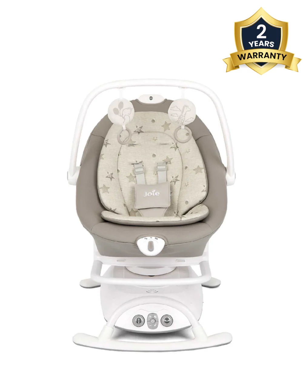 Joie Sansa 2 in 1 Baby Bouncer & Rocker-3 Position Recline-Multi Motion Soother Sways Side to Side-With Toy Bar & Two Plush Toys-For 0 to 9 Kg-Cosmo Tan