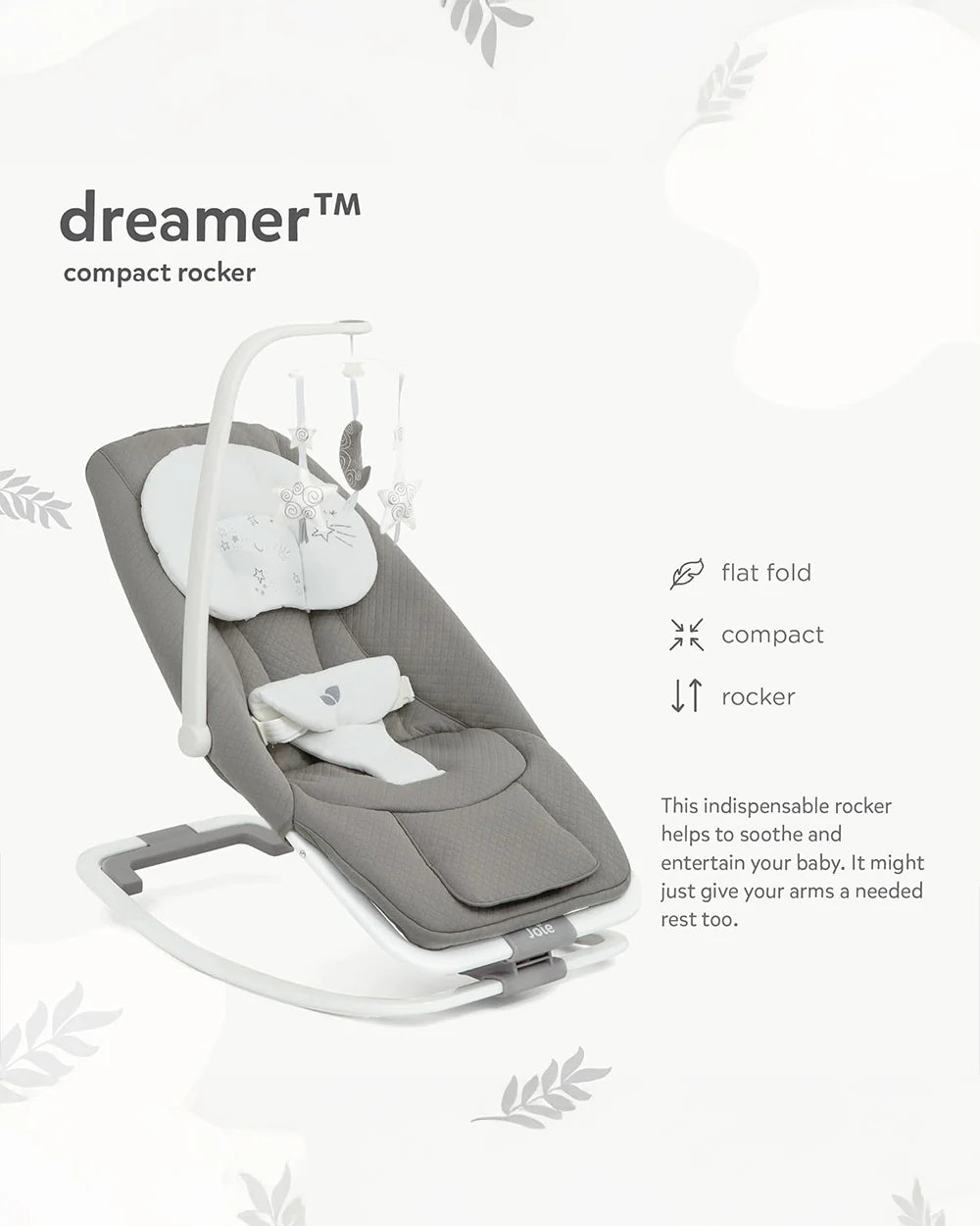 Joie Dreamer Rocker & Bouncer-3 Position Reclining Seat-2 Position Adjustable Leg Rest-With Removable & Rotating Toy Bar-2 Years Warranty-Upto 15 Kg-Arctic