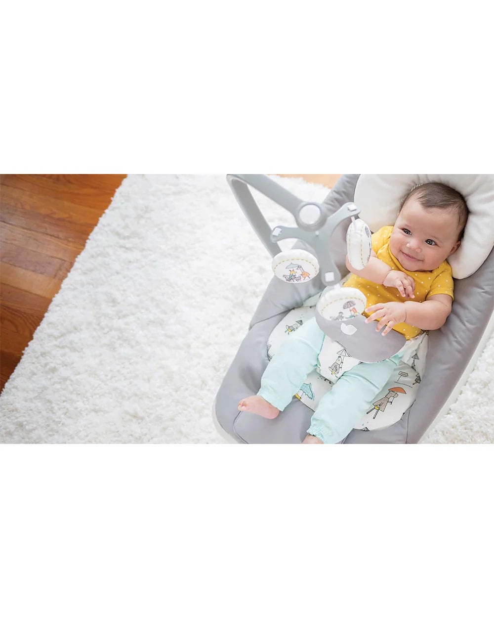 Joie Dreamer Rocker & Bouncer-3 Position Reclining Seat-2 Position Adjustable Leg Rest-With Removable & Rotating Toy Bar-Battery Operated-2 Years Warranty-Upto 9 Kg-Portrait