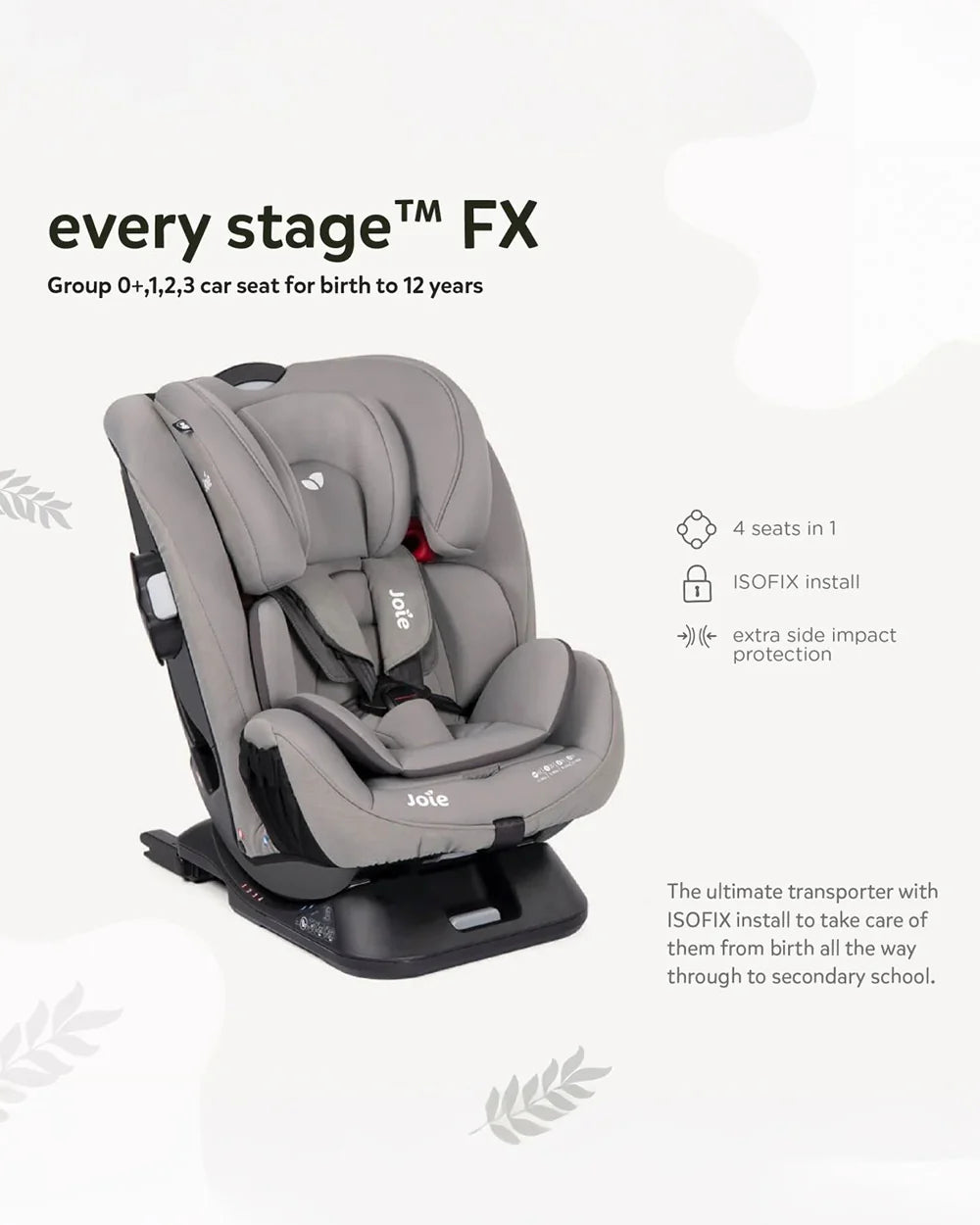Joie Every Stage FX Car Seat-Convertible-Adjustable Headrest-For 0 to 12Y (Upto 36 Kg)-Grey Flannel