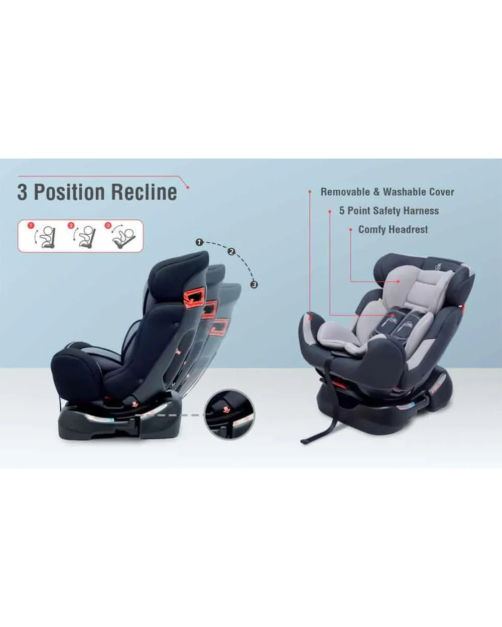R for Rabbit Jack N Jill Grand-Baby Car Seat-Convertible (Front & Rear Facing)-Side Impact Protection-For 0 to 7Y (Upto 25Kg)-Grey