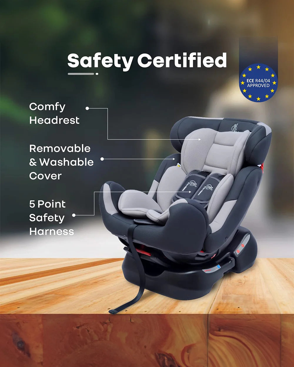 R for Rabbit Jack N Jill Grand-Baby Car Seat-Convertible (Front & Rear Facing)-Side Impact Protection-For 0 to 7Y (Upto 25Kg)-Grey