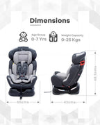 R for Rabbit Jack N Jill Grand-Baby Car Seat-Convertible (Front & Rear Facing)-Side Impact Protection-For 0 to 7Y (Upto 25Kg)-Grey