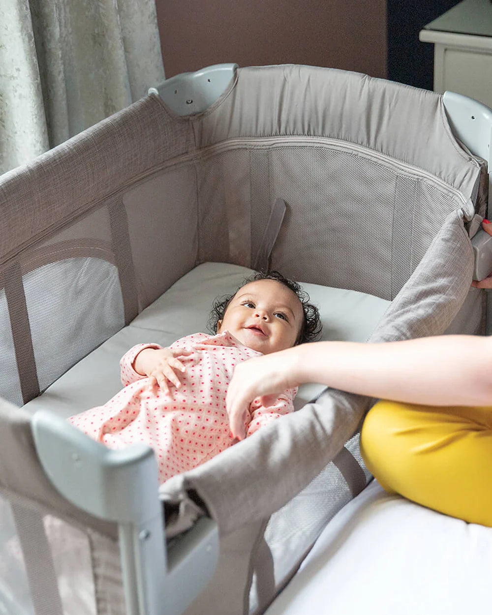 Joie Kubbie Sleep Bedside Crib & Travel Cot-With Removable Mattress-Compact Fold-Includes Travel Bag-Shale-For 0 to 36M