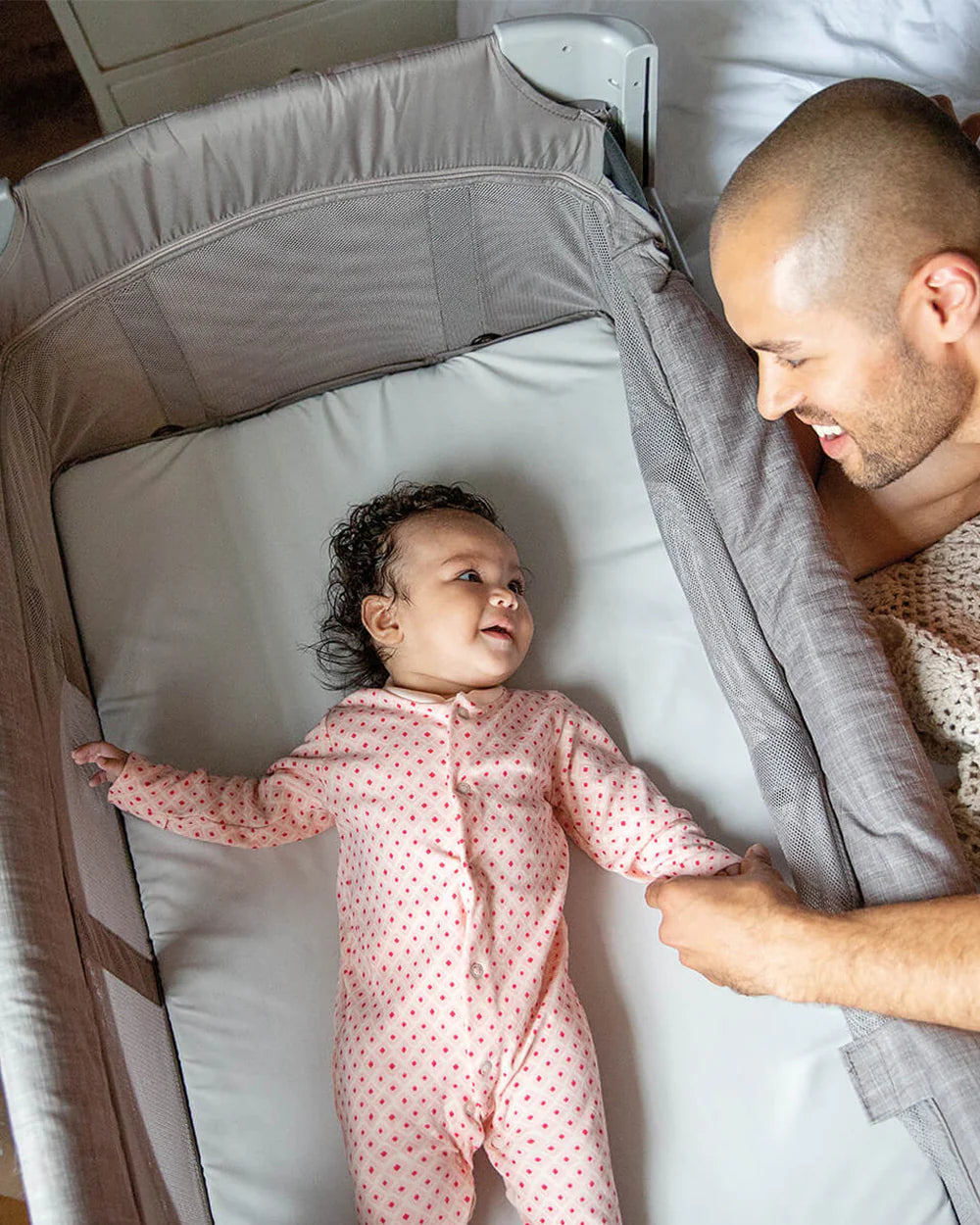 Joie Kubbie Sleep Bedside Crib & Travel Cot-With Removable Mattress-Compact Fold-Includes Travel Bag-Shale-For 0 to 36M