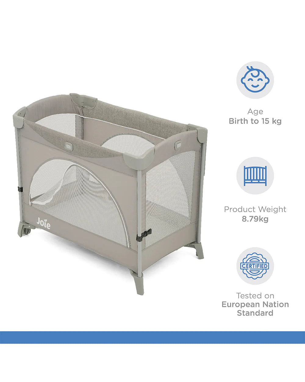 Joie Kubbie Sleep Bedside Crib & Travel Cot-With Removable Mattress-Compact Fold-Includes Travel Bag-Satellite-For 0 to 36M