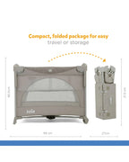 Joie Kubbie Sleep Bedside Crib & Travel Cot-With Removable Mattress-Compact Fold-Includes Travel Bag-Satellite-For 0 to 36M