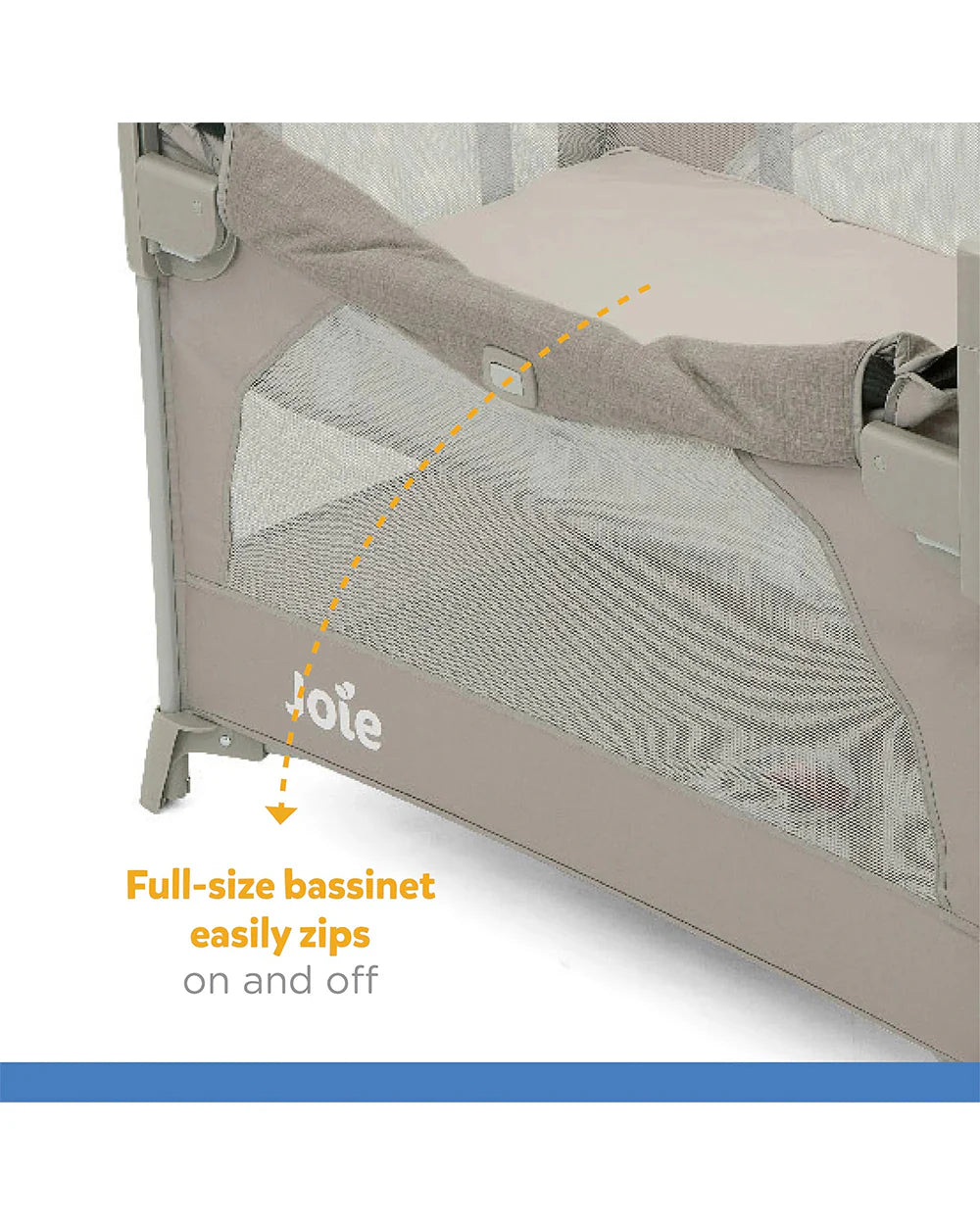 Joie Kubbie Sleep Bedside Crib & Travel Cot-With Removable Mattress-Compact Fold-Includes Travel Bag-Satellite-For 0 to 36M