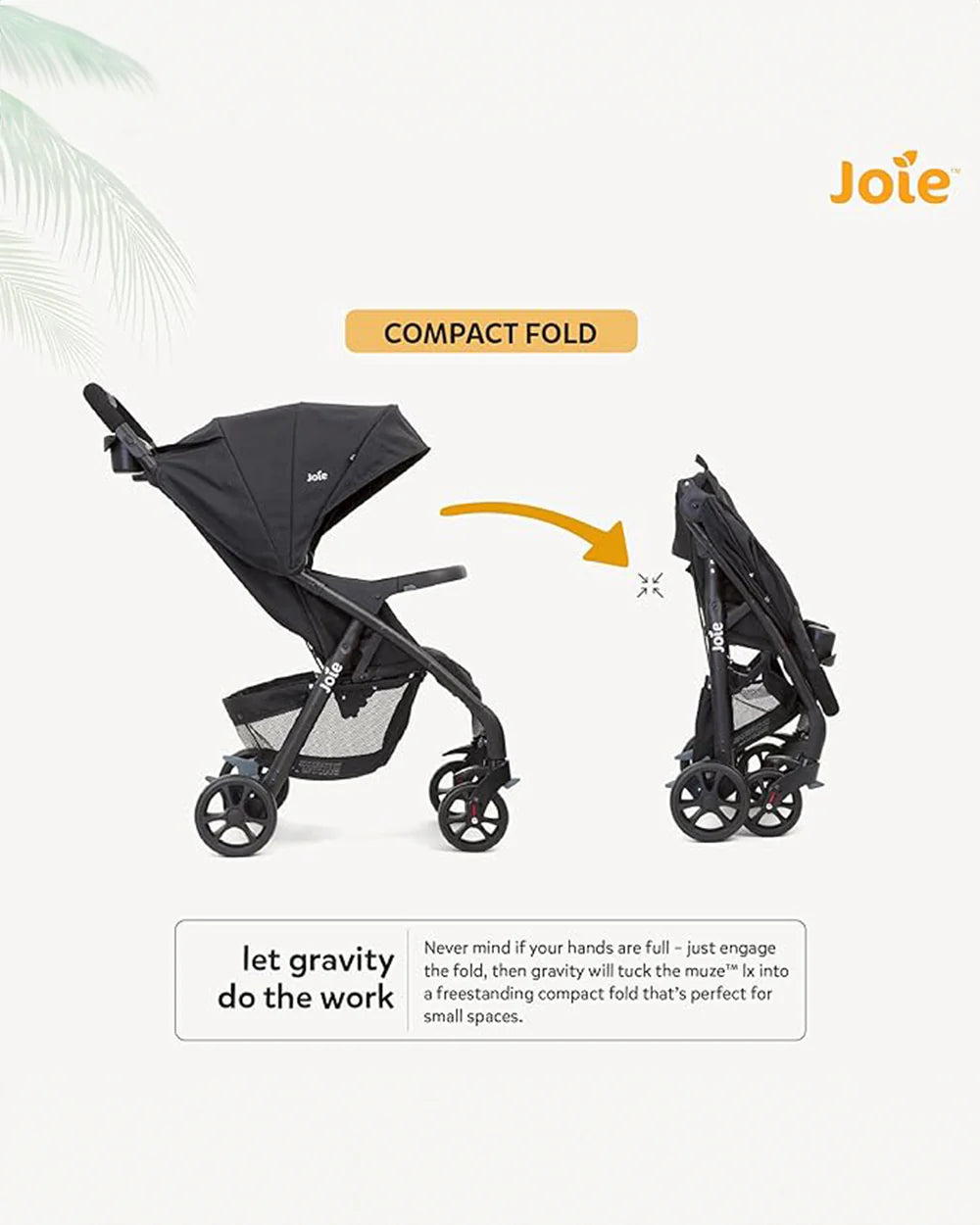 Joie Muze LX Baby Stroller-One Hand Fold-Flat Reclining-For 0 to 3Y (Upto 15Kg)-Coal