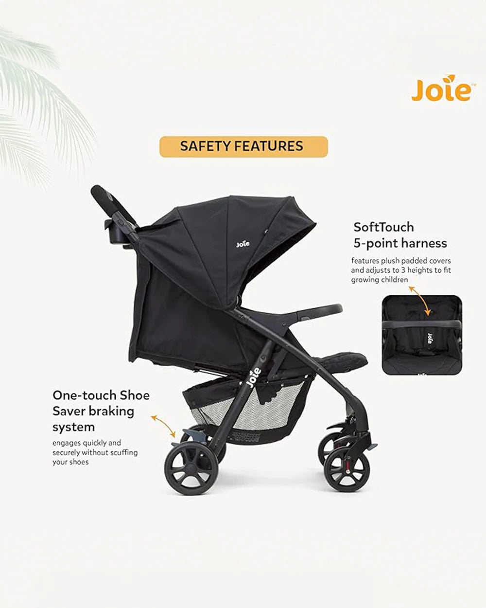 Joie Muze LX Baby Stroller-One Hand Fold-Flat Reclining-For 0 to 3Y (Upto 15Kg)-Coal