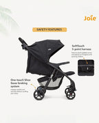 Joie Muze LX Baby Stroller-One Hand Fold-Flat Reclining-For 0 to 3Y (Upto 15Kg)-Coal