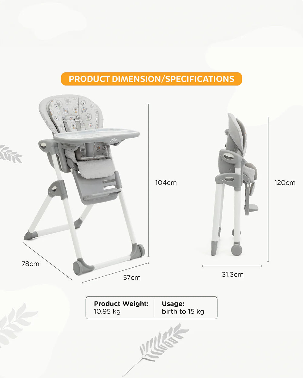 Joie Multiply 6in1 Baby High Chair-5 Level Height Adjustments With 3 Position Adjustable Tray-Convertible To Booster Seat & Mini Table-2 Years For 0 to 6Y (Upto 27Kg)-Arctic