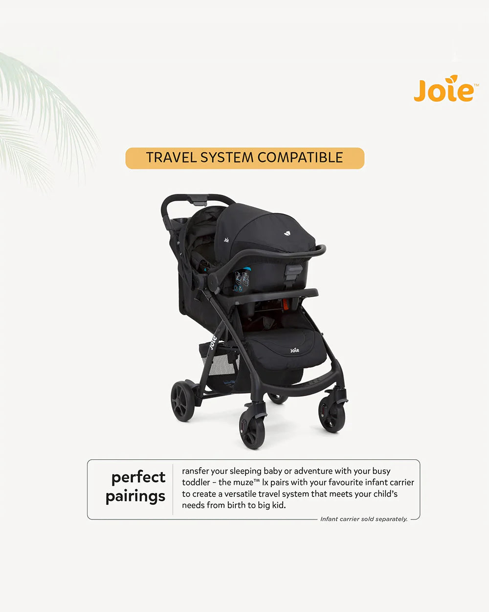 Joie Muze LX Travel System Baby Stroller with Car Seat-Auto Gravity Fold-Pram for 0 to 3Y (Upto 15Kg)-Laurel
