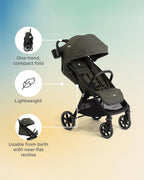 Joie Nutmeg Cabin Friendly Stroller-One Hand Fold-Near Flat Reclining Seat-Car Seat Compatible-2 Years Warranty-For 0 to 4Y (Upto 22 Kg)-Evergreen