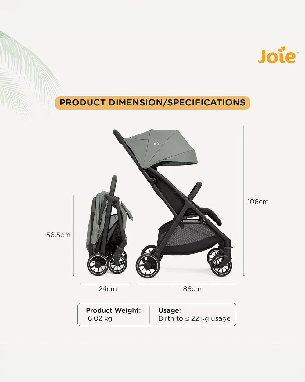 Joie Pact Pro Cabin Friendly Stroller-One Hand Fold-Flat Reclining Seat-Travel System Compatible-2 Years Warranty-Pram for 0 to 4Y (Upto 22 Kg)-Abyss